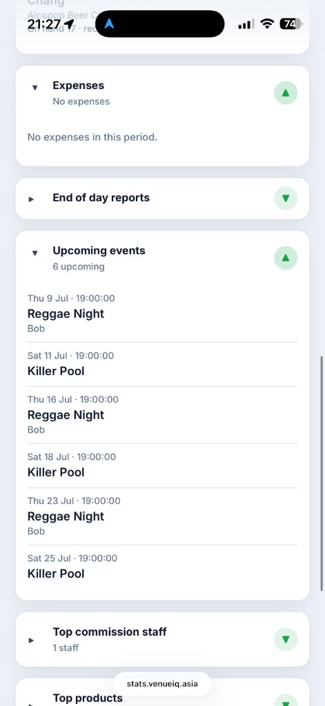 VenueIQ mobile stats events calendar and operational summaries